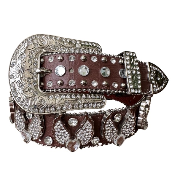 Fighting Elephants Accessories Rhinestone Western Belt Silver